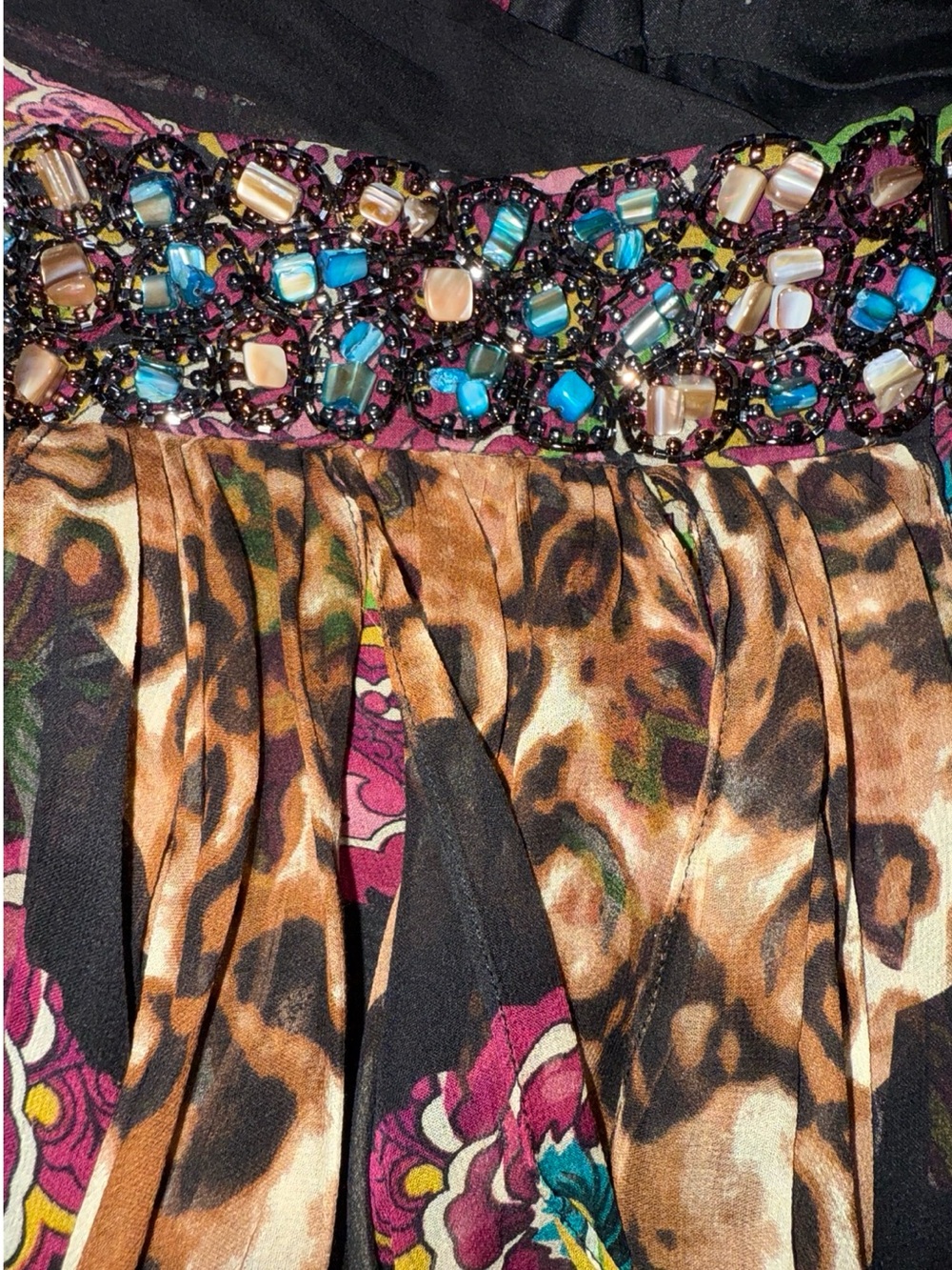 JOVANI 100% Silk Beaded Animal Print Handkerchief Hem Maxi Dress - Picture 6 of 10